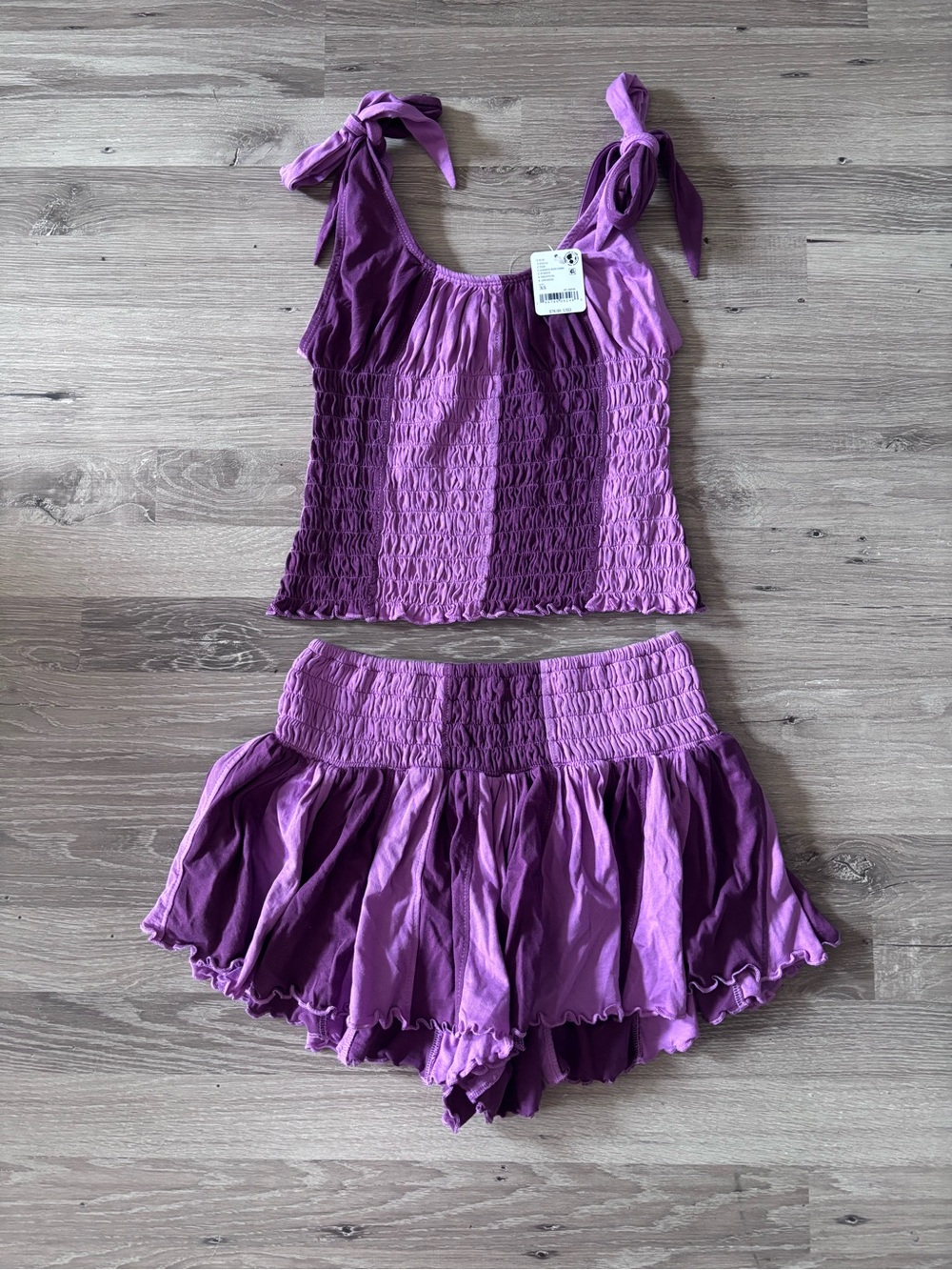 Free People Purple Tie-Shoulder Smocked Tank Set